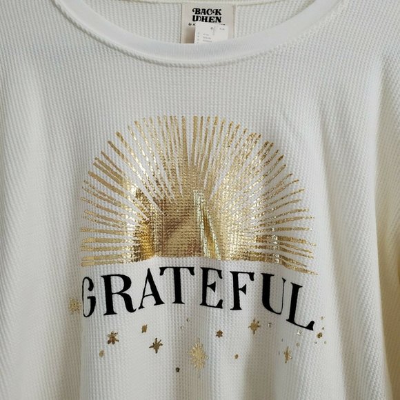 Back When by Anthropologie Sweater Medium Ivory Grateful Graphic Long Sleeve NWT - Picture 3 of 11